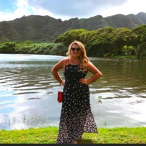 Blue with Pink Flowers Maxi Dress size :3XL